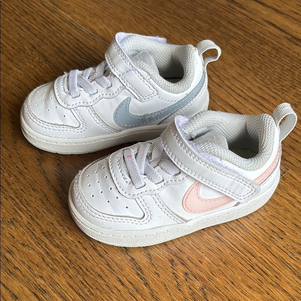 Nike Kids White Sneakers with Pink and Gray Accents